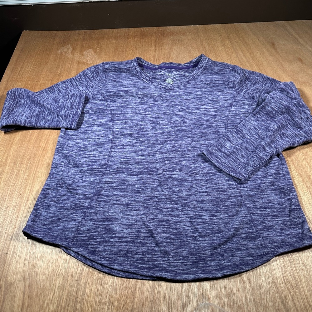 St. John's Bay Active Top Women XXL Purple Space Dye Long Sleeve V-Neck Knit